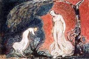 William Blake - Book of Thel- the Lily bowing before Thel, before going off 'to mind her numerous charge among the verdant grass', 1789