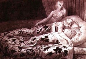 William Blake - Har and Heva sleeping, with Mnetha looking on, one of twelve illustrations from 'Tiriel', c.1789