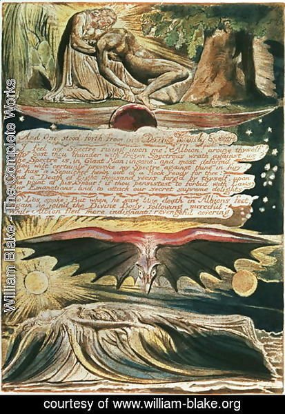 William Blake - Jerusalem The Emanation of the Giant Albion- 'And One stood forth', top to bottom, Los supported by Christ; Albion's burial in the Supulcher, 1804