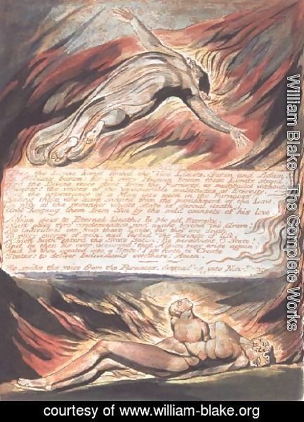 William Blake - Jerusalem The Emanation of the Giant- 'Then the Divine Hand' showing Christ soaring above Albion within whose bosom 'the Divine hand found the Two Limits, Satan and Adam', 1804