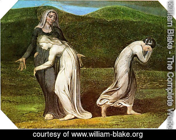 William Blake - Naomi entreating Ruth and Orpah to return to the land of Moab, from a series of 12 known as 'The Large Colour Prints', 1795