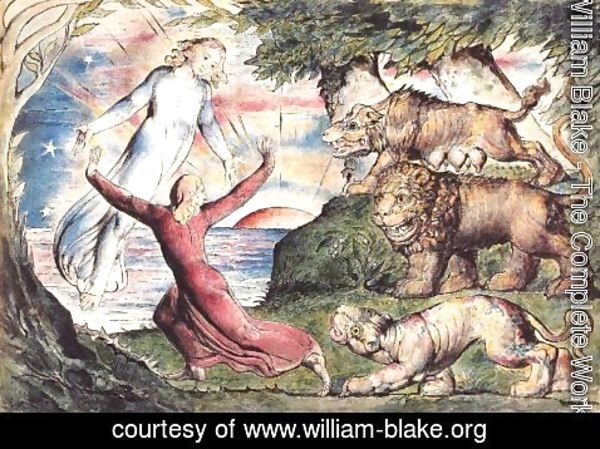 William Blake - Inferno, Canto I, 1-90 Dante running from three beasts is rescued by Virgil