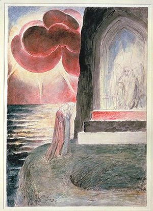 William Blake - Purgatory, Canto 9, Dante and Virgil before the Angelic Guardian of the Gate of Purgatory