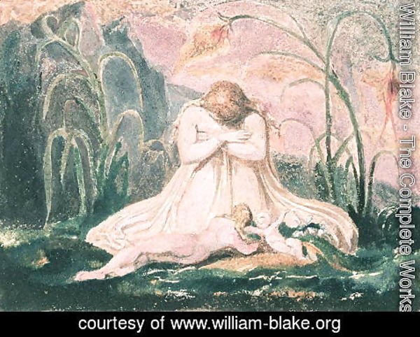 William Blake - Book of Thel- Thel leaning over the 'Matron Clay' and the worm, 1789