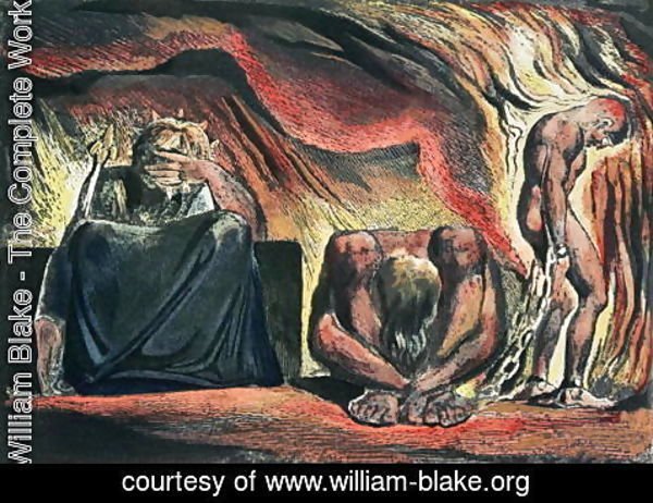 William Blake - Jerusalem The Emanation of the Giant Albion- plate 51 Vala, Hyle and Skofeld, showing the crowned Vala