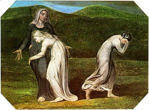 William Blake - Naomi entreating Ruth and Orpah to return to the land of Moab, from a series of 12 known as 'The Large Colour Prints', 1795
