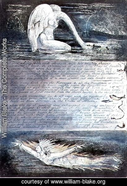 William Blake - Plate II, Jerusalem, c.1804-20. The daughters of Albion represented by swan-like and fish-like creatures