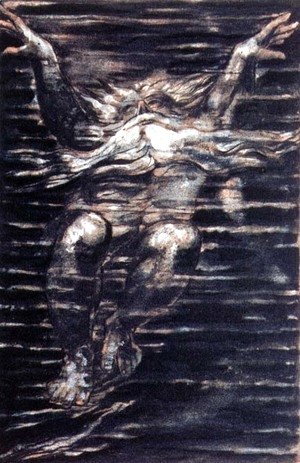 William Blake - The First Book of Urizen- Bearded man swimming through water, 1794
