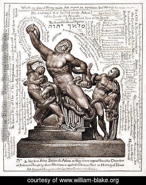 William Blake - The Laocoon as Jehovah with Satan and Adam, c.1820