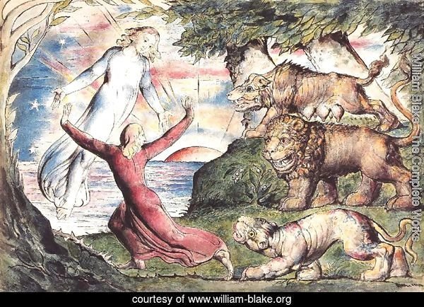 William Blake Inferno, Canto I, 1-90 Dante running from three beasts is  rescued by Virgil Painting Reproduction 
