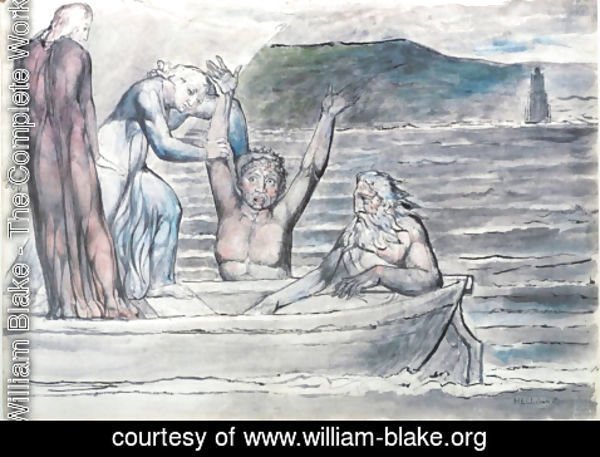 William Blake - Inferno, Canto VIII, 30-64, Virgil repelling Filippo Argenti from the Boat